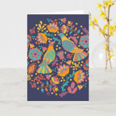 メキシカラフルコフォーク芸術鳥花ブルー カード (黄色い花)