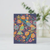 メキシカラフルコフォーク芸術鳥花ブルー ポストカード (スタンド正面)