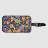 メキシカラフルコフォーク芸術鳥花ブルー ラゲッジタグ (正面横)