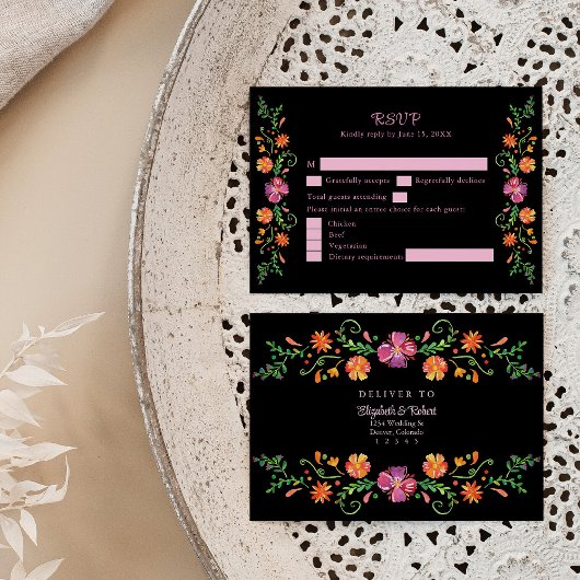 メキシカラフルコフローラフィエスタウェディングRSVPカード サンキューカード