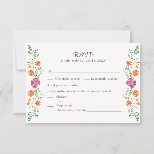 メキシカラフルコフローラフィエスタウェディングRSVPカード サンキューカード (正面)