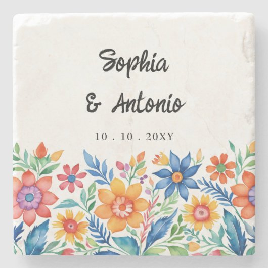メキシカラフルコフローラフィ結婚エスタ ストーンコースター (正面)