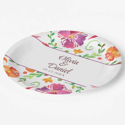 メキシカラフルコフローラフィ結婚エスタ ペーパープレート (アングル)