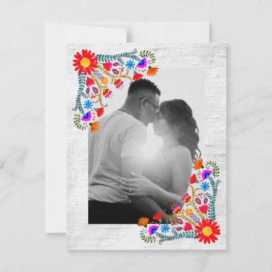 メキシカラフルコフローラフォークアートフォト結婚ズ 招待状 (裏面)