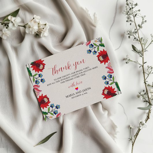 メキシカラフルコフローラモダンボタ結婚ニカル サンキューカード