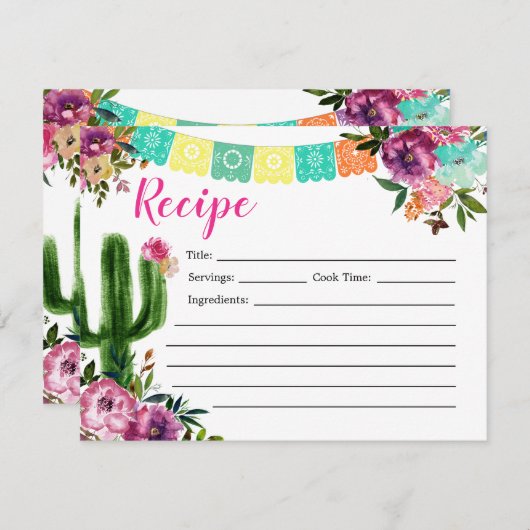 メキシカラフルコブライダルシャワーレシピカード 招待状 (正面/裏面)