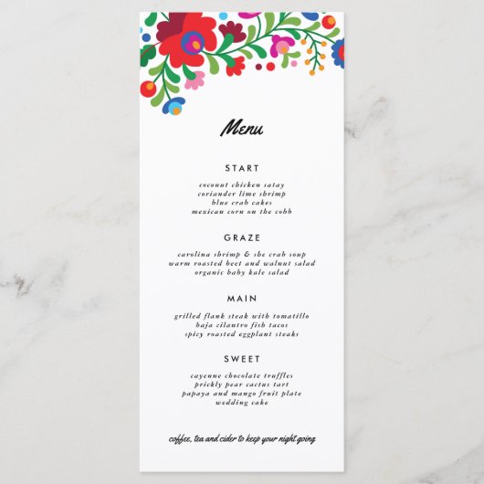 メキシカラフルコ刺繍ディナー メニュー (正面)