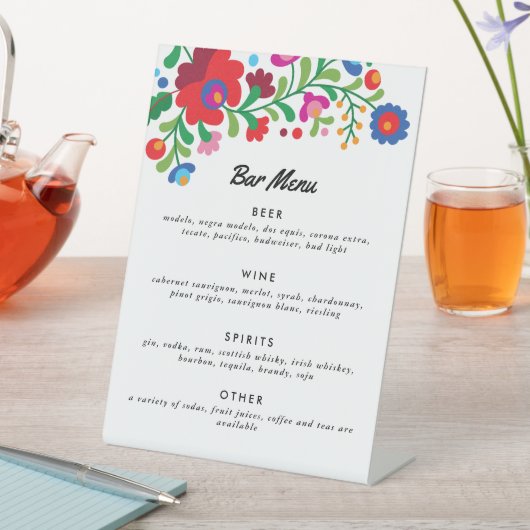 メキシカラフルコ刺繍バーメニューテーブルテントSi 台座サイン (インサイチュ)
