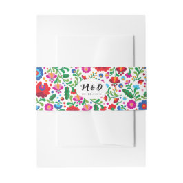 メキシカラフルコ刺繍モノグラム結婚の白 招待状ベリーバンド