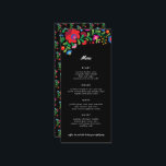 メキシカラフルコ刺繍披露宴ディナー メニュー<br><div class="desc">この美しいカラフル結婚のメニューは、文字箱を編集する簡単、カラフルモダン、メキシコの刺繍を取る伝統的と、折り畳まれたナプキンに詰め込む簡単である長いスキニーのフォーマットを持っている。</div>