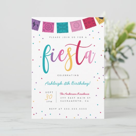 メキシカラフルコ文字フィエスタキッズ誕生日 招待状 (スタンド正面)