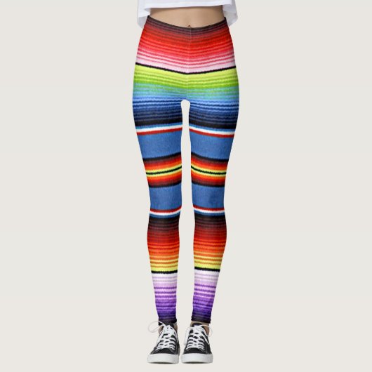 メキシカラフルコ毛布レインボースペインのファブリック レギンス (正面)