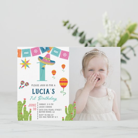 メキシカラフルコ・フィエスタ・サボス写真第1誕生日 招待状 (スタンド正面)