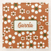 メキシカンのテラコッタフローラ花 ガラスコースター (正面)