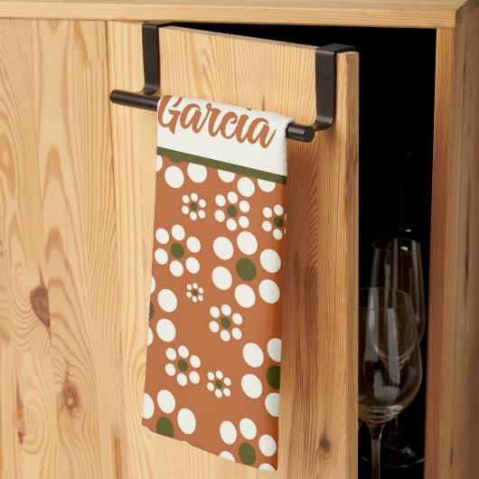 メキシカンのテラコッタフローラ花 キッチンタオル (三つ折り)