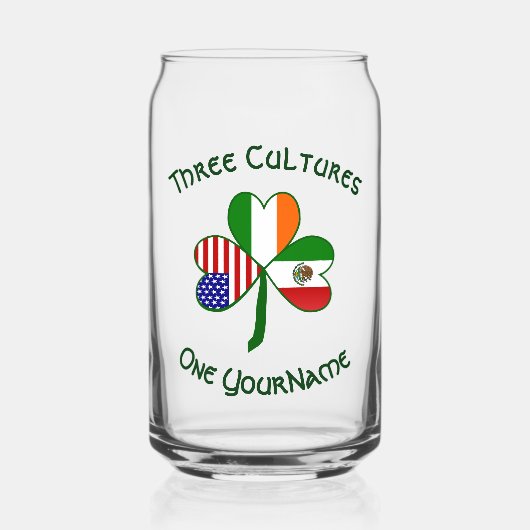 メキシカンアイリッシュアメリカンフラッグスシャムロパーソナライズされたック ガラス缶 (正面)