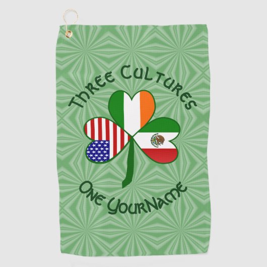 メキシカンアイリッシュアメリカンフラッグスシャムロパーソナライズされたック ゴルフタオル (正面)