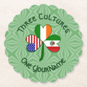 メキシカンアイルランドUSAフラッグスシャムロックパーソナライズされた ペーパーコースター (正面)