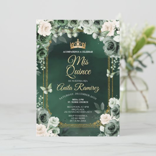 メキシカンエメラルドグリーン&アイボリーホワイトキンセアニラ 招待状 (スタンド正面)