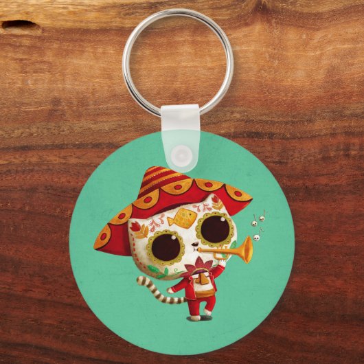 メキシカンエルマリアチかわいい猫 キーホルダー (正面)