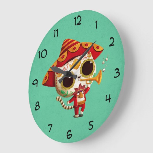 メキシカンエルマリアチかわいい猫 ラージ壁時計 (傾斜)
