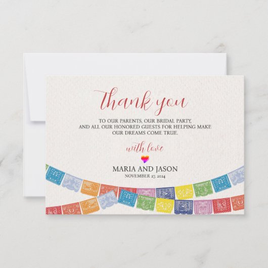 メキシカンエレガントパカラフルペル結婚ピカド サンキューカード (正面)