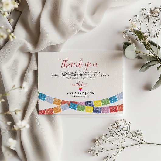 メキシカンエレガントパカラフルペル結婚ピカド サンキューカード