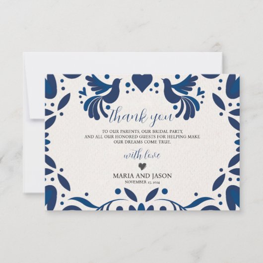 メキシカンオトミブルーフローラエレガントフィエスタ結婚ズ サンキューカード (正面)