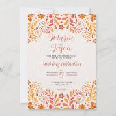 メキシカンオレンジレッドイエローバタフライ結婚フローラ 招待状 (正面)