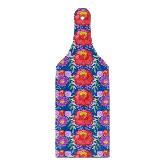メキシカンキッチンフローラフォーク花つる植物ブルー カッティングボード (正面)