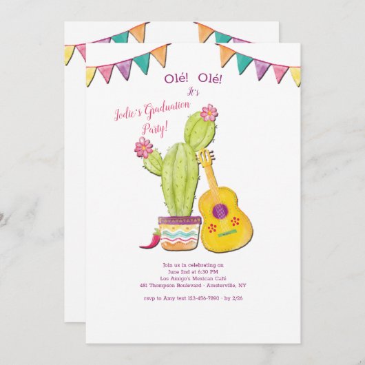 メキシカンギター卒業パーティー招待状 招待状 (正面/裏面)