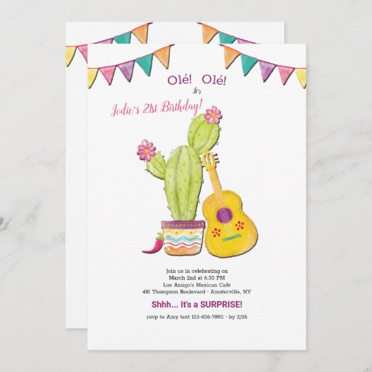 メキシカンギター誕生日パーティーへの招待 招待状 (正面/裏面)