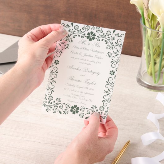 メキシカングリーンタラ結婚ベラ ベラム紙招待状 (ポータブル)