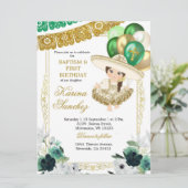 メキシカングリーン金ゴールドガールバプテスマと誕生日 招待状 (スタンド正面)