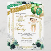 メキシカングリーン金ゴールドシャルロバプテスマと誕生日 招待状 (正面/裏面)