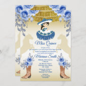 メキシカンゴールドブルーローズフラワーズキンセアニエラ 招待状 (正面/裏面)