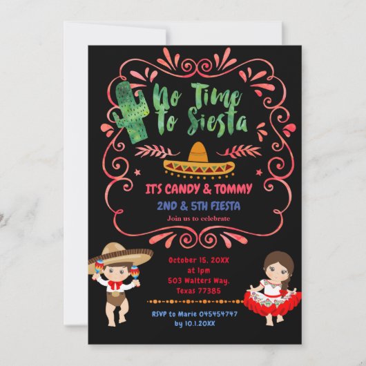 メキシカンサボフィエスタ兄弟姉妹複合誕生日 招待状 (正面)