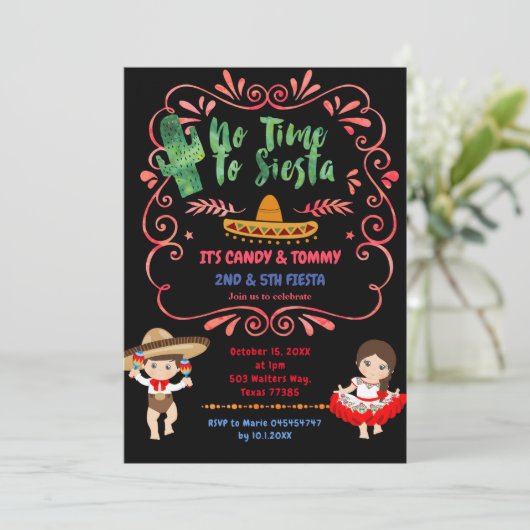 メキシカンサボフィエスタ兄弟姉妹複合誕生日 招待状 (スタンド正面)