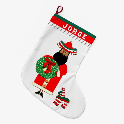 メキシカンサンタホリデーギフト ラージクリスマスストッキング (正面 (吊り時))