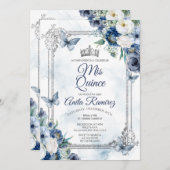 メキシカンシルバークラウン&ネイビーブルーバラMIS QUINCE 招待状 (正面/裏面)