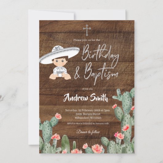 メキシカンシルバーチャロ誕生日と洗礼少年 招待状 (正面)