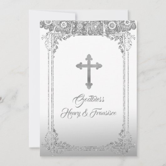 メキシカンシルバーツインボーイ洗礼と誕生日 招待状 (裏面)