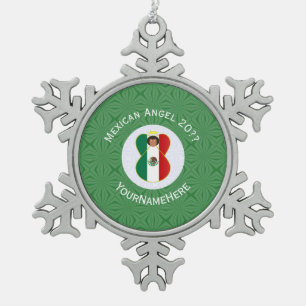 メキシカンジェルクリスマスパーソナライズされた国旗 スノーフレークピューターオーナメント