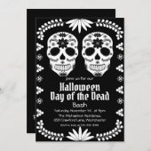 メキシカンスカルブラックアンドホワイトパーティ 招待状 (正面/裏面)