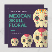 メキシカンスカル フラワーフィエスタ パーティーフェイバータグ 招待状 (正面/裏面)