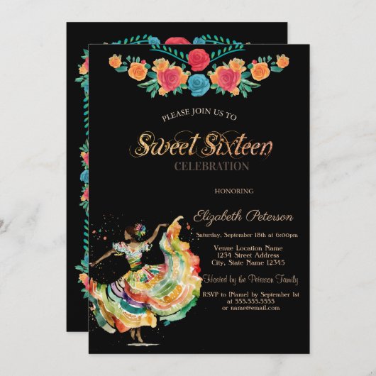 メキシカンセノリタフィエスタフラワーズスウィート16 招待状 (正面/裏面)
