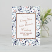 メキシカンタイルハートタラベラブルー結婚ズプレス 箔招待状 (立ち正面)