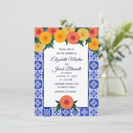メキシカンタイルマリゴールド結婚式招待状 招待状 (スタンド正面)