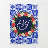 メキシカンタイル珊瑚とクリームバラ結婚ズ 三つ折り招待状 (カバー)