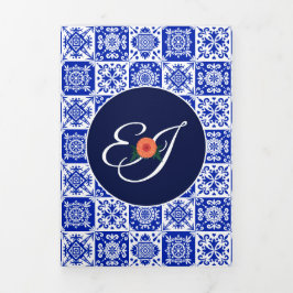 メキシカンタイル結婚マリゴールドの3倍招待状 三つ折り招待状